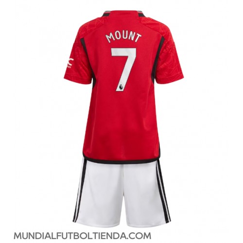 Camiseta Manchester United Mason Mount #7 Primera Equipación Replica 2023-24 para niños mangas cortas (+ Pantalones cortos)